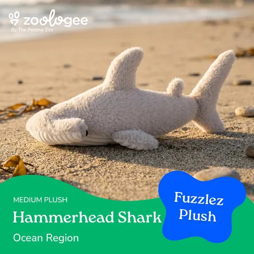 Vista 5 de The Petting Zoo Hammerhead - Peluche de tiburón de peluche, regalos para niños, animales marinos Fuzzlez, juguete de peluche de tiburón gris, 17