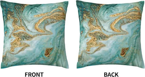 Vista 3 de Funda de almohada decorativa cuadrada de 18 x 18 pulgadas, mármol verde con purpurina dorada, funda de almohada decorativa de algodón con cremallera