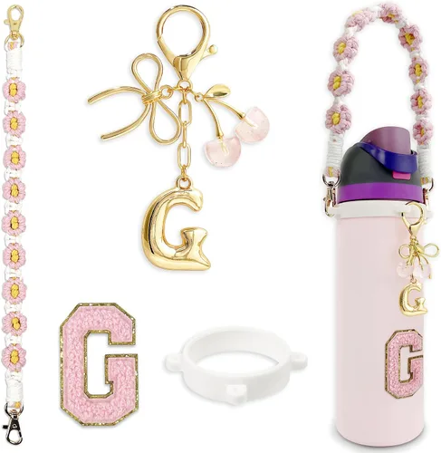 Vista 101 de Letter Handle Strap Accessories with Cute Initial Charm Compatible with Owala Water Bottle 24oz 32oz 40oz Owala Kids