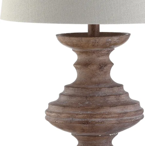 Vista 5 de JONATHAN Y Lámpara de mesa de resina sintética marrón de 26.5 pulgadas, diseño tradicional torneado de madera para sala de estar, dormitorio