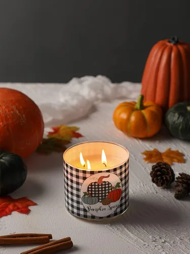 Vista 7 de Vela de calabaza, regalo de velas de Acción de Gracias, vela de otoño, vela perfumada con especias de calabaza, 3 mechas grandes, 14 onzas