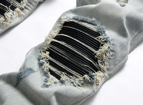 Vista 3 de OIIIO - Jeans elásticos rasgados de ajuste regular para hombre