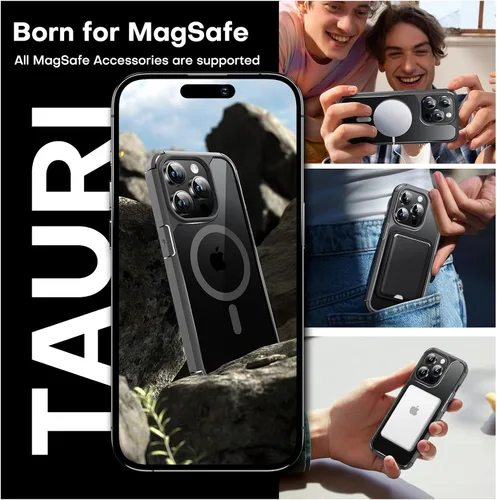 Vista 2 de TAURI Funda magnética 5 en 1 para iPhone 15 Pro, [diseñada para Magsafe] con 2 protectores de pantalla + 2 protectores de lente de cámara