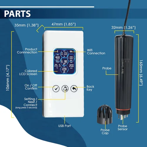 Vista 8 de 7 en 1 probador inteligente de calidad del agua, monitor de agua inalámbrico WiFi mide pH/ORP/TDS/EC/salinidad/SG/TEMP, medidor de calidad de agua
