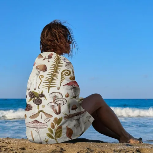 Vista 4 de Toalla de playa vintage de hongos, toalla de baño de microfibra antideslizante de secado rápido para adultos y niños, viajes, piscina, playa, baño