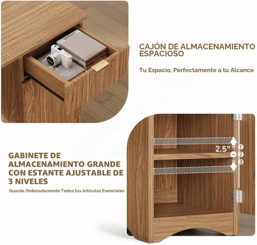 Vista 4 de Bestier Escritorio para computadora con cajón, escritorio de oficina de 47 pulgadas con armario de almacenamiento, escritorio de madera moderno