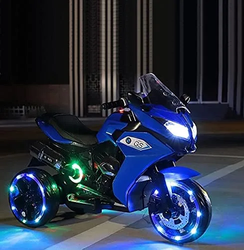 Vista 3 de TAMCO Ride on motocicleta para niños, 3 ruedas centelleantes eléctrico paseo en juguete, 12 V niños motocicleta (azul)