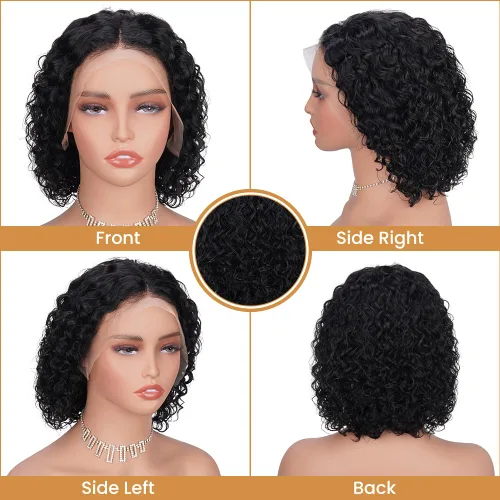 Vista 5 de Pelucas con malla frontal de onda profunda 13x4, cabello humano pre-sacado, 180% de densidad, 9A, sin pegamento, pelucas de cabello humano mojadas