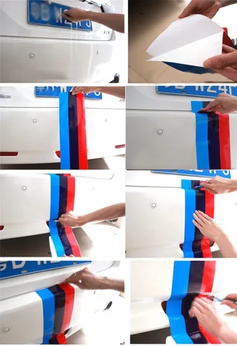 Vista 2 de Calcomanía de 6 pulgadas de ancho, con diseño de bandera italiana, francesa, o alemana, para Audi, BMW, Mercedes, MINI, Porsche, y Volkswagen.