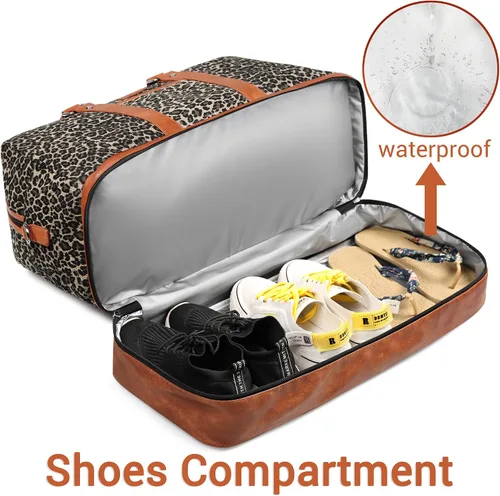 Vista 3 de Bolsa de viaje de lona grande para mujer, bolsa de viaje de lona con compartimento para zapatos de 21 pulgadas para mujeres y hombres, juego de 3
