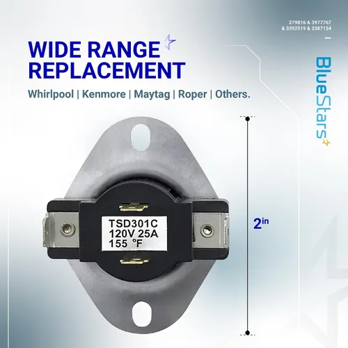 Vista 2 de BlueStars Kit de reparación de secadora 279816 3977767 3392519 3387134 compatible con secadores Whirlpool - Reemplaza 3399693 WP3977767VP PS345113