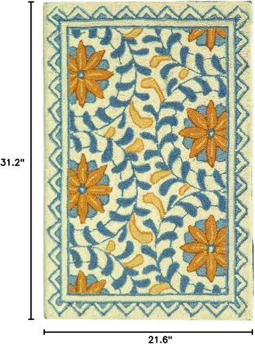 Vista 2 de SAFAVIEH Chelsea Collection - Alfombra decorativa de 1 pies 8 pulgadas x 2 pies 6 pulgadas, marfil y azul, lana de campo francesa enganchada a mano