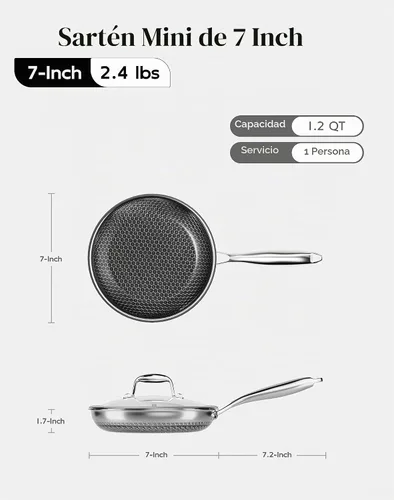Vista 2 de [Usado] Sartén antiadherente usada con tapa de 7 pulgadas, panal, sin PFAS, todas