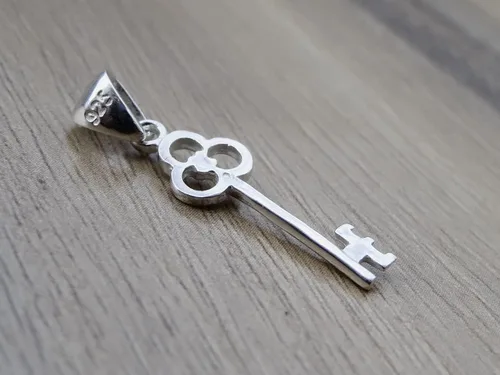 Vista 9 de Colgante de llave pequeña de plata de ley 925 con candado, collar y pulsera, joyería fina