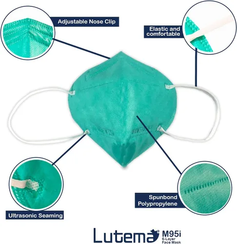 Vista 5 de Lutema Mascarilla transpirable de 5 capas de protección fabricada en Estados Unidos, cómoda cinta elástica para las orejas, repuesto para cuidado