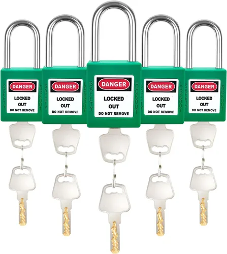 Vista 11 de Juego de 5 cerraduras de bloqueo con llave negra, 2 llaves por cerradura, candados de seguridad compatibles con OSHA para kit de etiqueta de bloqueo