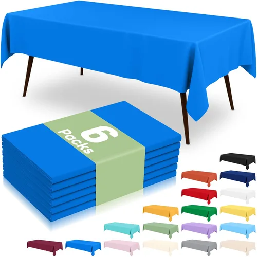 Vista 10 de 6 paquetes de manteles de plástico desechables, 54 x 72 pulgadas mantel rectangular impermeable, cubiertas de mesa decorativas a prueba de fugas