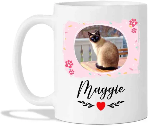 Vista 7 de Taza de café personalizada con foto de gato, taza de café para amantes de los gatos con nombre, con texto en inglés "It's Too Peopley Outside Cat