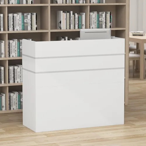 Vista 8 de AIEGLE Escritorio de recepción con cajones y estantes de almacenamiento, mesa con paneles privados, para sala de recepción, sala de recepción, Negro