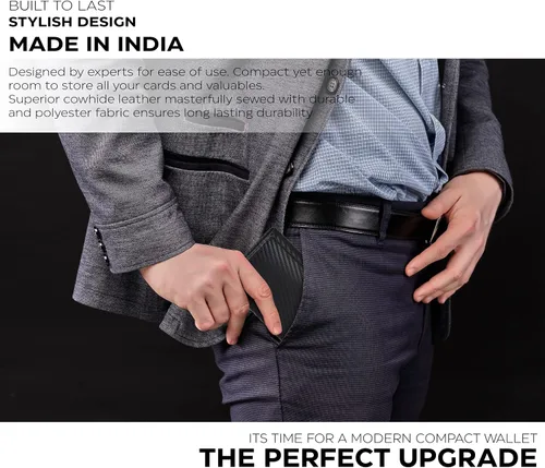 Vista 7 de Real Leather Trifold Wallet for Men - RFID Wallets Slim 9 Credit Card Holder 2 ID Compartment Gift For Men