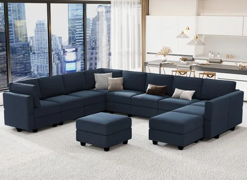 Vista 12 de Belffin Sofá modular modular con asiento de almacenamiento, sofá en forma de U de gran tamaño, sofá modular de terciopelo con terciopelo otomano