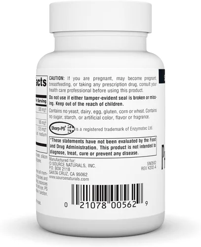 Vista 3 de Source Naturals Suplemento enzimático estabilizado con complejo fosfatidil serina 500 mg - 100% puro - 60 cápsulas blandas