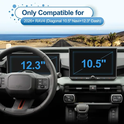 Vista 2 de Paquete de 2 protectores de pantalla RAV4 2026 para Toyota RAV4 (10.5 pulgadas Navi+12.3 pulgadas Dash) (LE/SE/XLE Premium/Woodland), vidrio