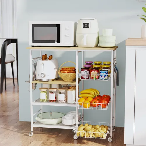 Vista 11 de HapiRm - Carrito rodante de cocina con microondas de 4 niveles - Soporte de mesa para microondas con cestas extraíbles, estante de almacenamiento
