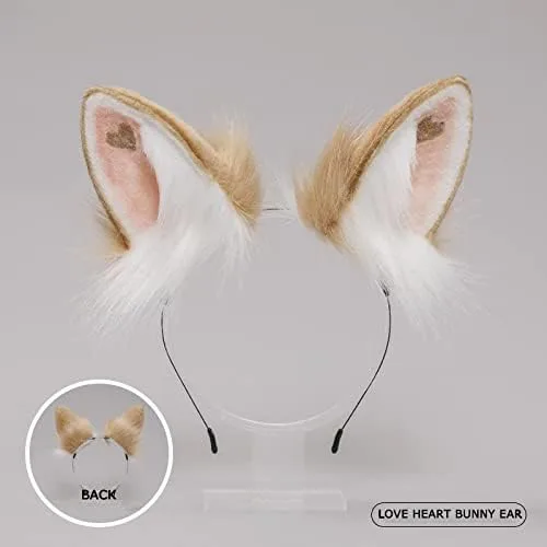 Vista 2 de Diadema de conejo peludo de peluche con bonito diseño de corazón y diadema de conejo artificial
