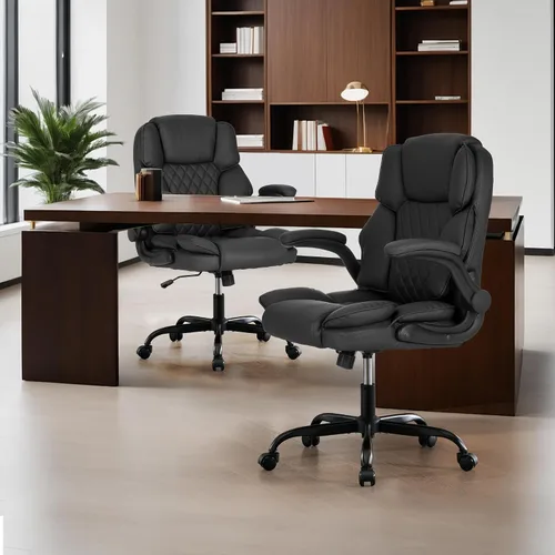 Vista 6 de Silla de escritorio de oficina, sillas de sala de conferencias, silla ejecutiva de cuero con respaldo medio, silla ergonómica para computadora