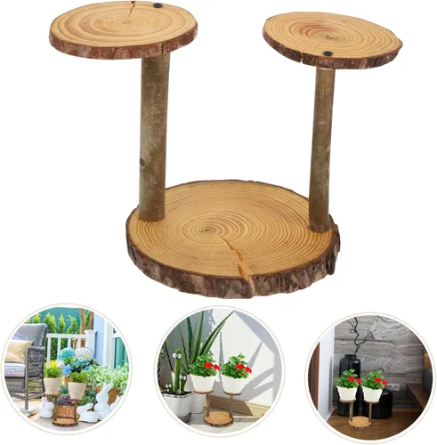 Vista 5 de Kisangel Soporte de madera maciza para macetas de plantas de múltiples capas decorativo para plantas