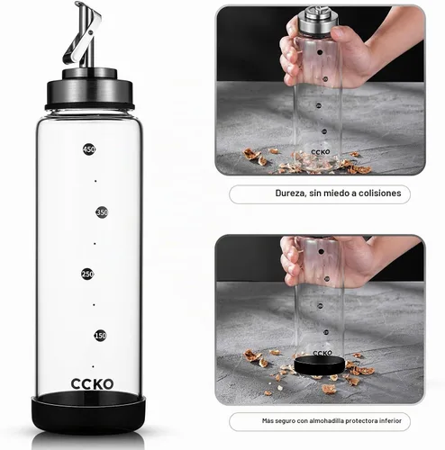 Vista 4 de CCKO Botella dispensadora de aceite de oliva de vidrio con boquillas de acero inoxidable, botella de aceite de oliva de vidrio inastillable, botella