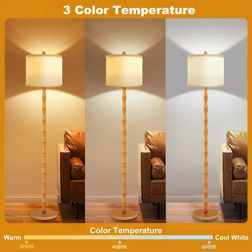Vista 2 de Vinaco Lámpara de pie rústica de 64 pulgadas, lámpara de pie de madera de 3 temperaturas de color, lámparas de pie retro con interruptor giratorio