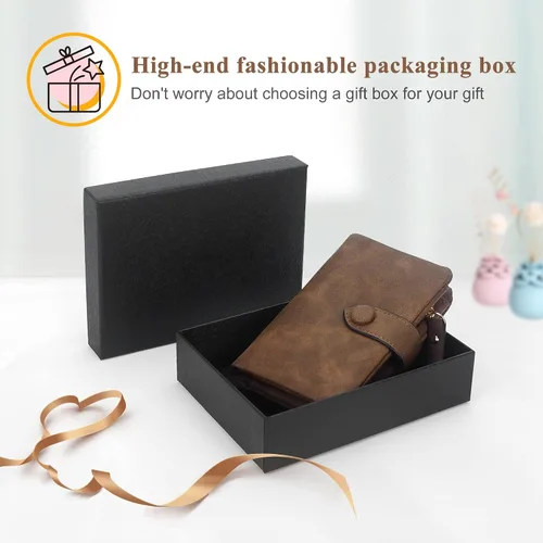 Vista 7 de Billeteras con bloqueo RFID para mujer, de gran capacidad, de cuero suave, cartera pequeña con correa para la muñeca, Marrón, Casual