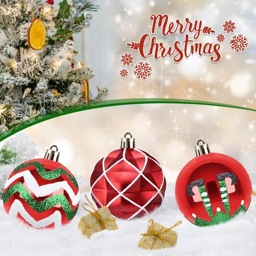 Vista 3 de 16 piezas de esferas decorativas de Navidad - Adornos de bolas rojas, verdes y blancas de 2.36", decoración navideña irrompible para árbol
