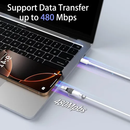 Vista 6 de Paquete de 4 adaptadores Lightning a USB C para iPhone 15/16/16 Pro Max/Plus, Samsung S24, soporta carga y transferencia de datos, cable conector