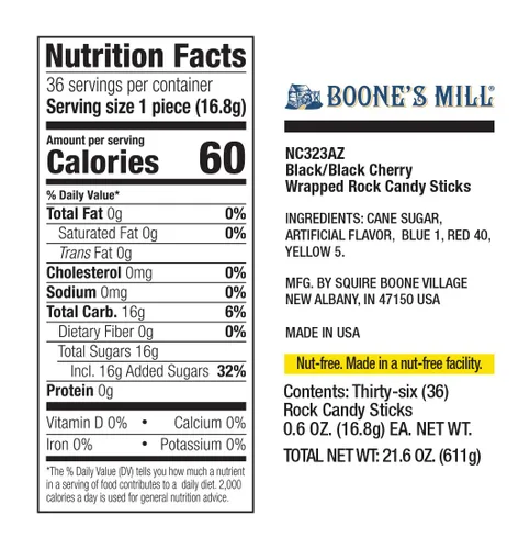 Vista 2 de Boone's Mill Palitos de caramelo de cristal de roca cereza negra 36 palos