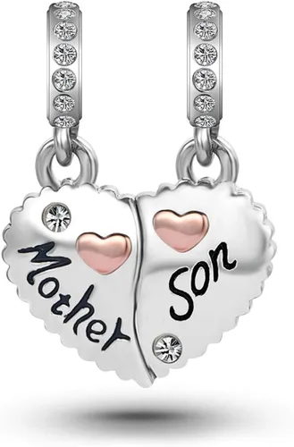 Vista 2 de Abalorios colgantes de corazón de oro rosa para mujer, diseño de corazón para madre e hijo, rompecabezas para mamá, regalos de cumpleaños