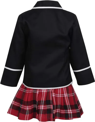 Vista 2 de inlzdz Conjunto de uniforme escolar coreano japonés británico para niñas y niñas, de manga larga con corbata de camisa, minifalda