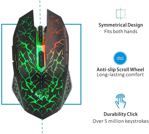 Vista 6 de Uciefy Q8 - Ratón inalámbrico para computadora para juegos, 2.4 GHz USB óptico recargable ergonómico LED inalámbrico silencioso ratón, 3 DPI