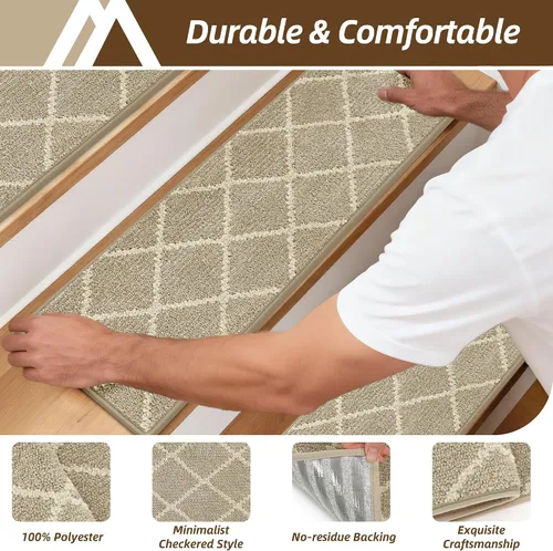 Vista 4 de COSY HOMEER Peldaños de escalera para peldaños de madera de 9 x 28 pulgadas, alfombras antideslizantes, pelar y pegar para interiores para niños