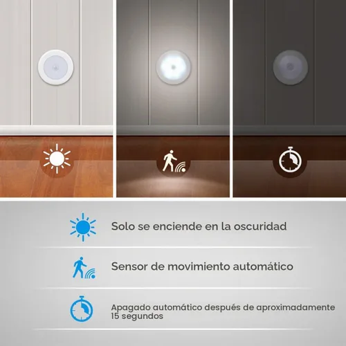 Vista 4 de AMIR Luz con sensor de movimiento mejorada de 3.15 pulgadas para interiores, inalámbrica, funciona con pilas, luces LED nocturnas adhesivas
