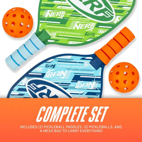 Vista 5 de NERF 2 Player Pickleball Paddle Set - Youth Pickleball Equipment Set - (2) Wooden Paddles with Foam Grips + (2) Outdoor Balls for Kids - Carry Bag