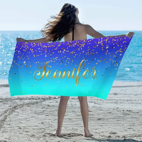 Vista 30 de Artsadd Toalla de playa personalizada con nombre, toallas de playa personalizadas con puntos azules y flores, toallas de playa con nombre
