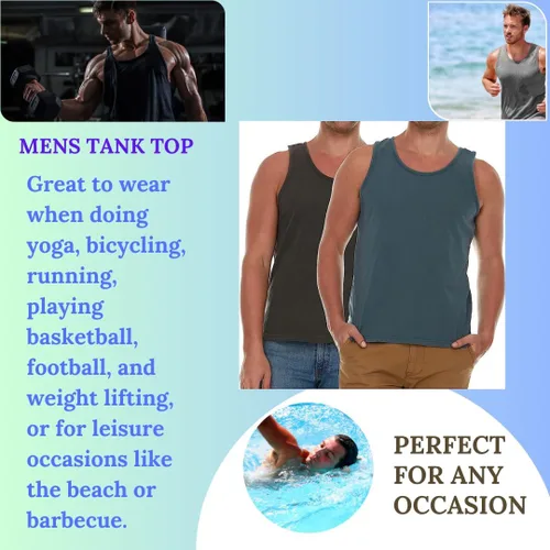 Vista 4 de Pure Essence Paquete de 2 camisetas sin mangas teñidas para hombre, camisetas casuales ideales para gimnasio, entrenamiento, correr, playa o uso