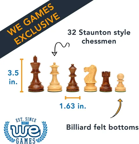 Vista 3 de WE Games Gran juego de ajedrez inglés tallado a mano con cajones, tamaño torneo, madera de alcanfor - 19 pulgadas.