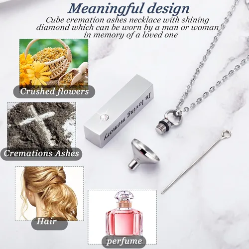 Vista 3 de Collar de urna para cenizas para hombres y mujeres, joyería de cremación para cenizas de acero inoxidable, pequeño colgante de recuerdo para cenizas