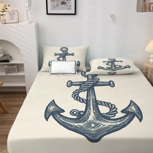 Vista 3 de Anchor Sheets - Juego de sábanas tamaño Queen, sábanas náuticas, de microfibra suave y bolsillo profundo, sábanas y fundas de almohada estampadas