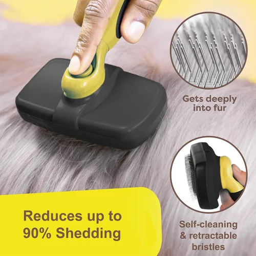 Vista 4 de Pet Republique Cepillo retráctil para perros, gatos, conejos, cualquier mascota de raza larga – Reduce el desprendimiento – Diseño autolimpiante