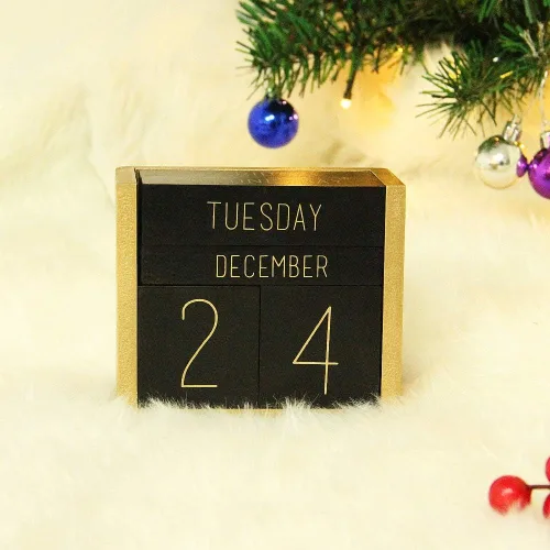 Vista 6 de Juegoal Calendario perpetuo de madera, bloque de madera, calendario diario, accesorios de escritorio de oficina (negro)